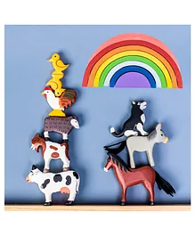 Taruh Kids Wooden Farm Animals And Rainbow St,acking Toy Multicolor- 16 Pieces 