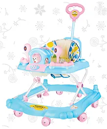 Tiffy & Toffee 3 in 1 Baby Walker With Push Handle, Stoppers & Adjustable Height - Blue Pink