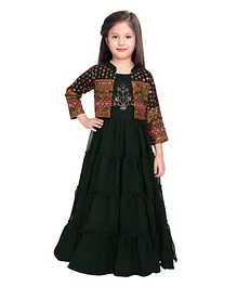 Betty By Tiny Kingdom Three Fourth Sleeves Stones Embellished Detailing Yoke Party Gown & Jacket - Green