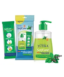 Yutika Selfcare Powder to Liquid Hand Wash Neem & Tulsi Combo Pack with Empty Bottle & Refill Packs of 8 - 200 ml & 72 gm 