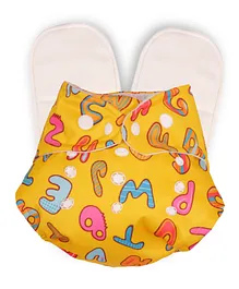 Deedry Cloth Diapers Reusable, Adjustable with Snap Buttons & comes with 2 Insert - Grey-Yellow