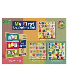COMERCIO My First Learning Alphabet And Numbers Wooden Puzzle Pack of 3 Multicolour - 77 Pieces