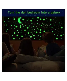 COMERCIO Glow in The Dark Moon And Star Shaped Fluorescent Radium Stickers - Green