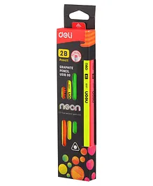 Deli Regular Writing 2B Black Neon Colour Graphite Pencils With Eraser - Pack Of 12