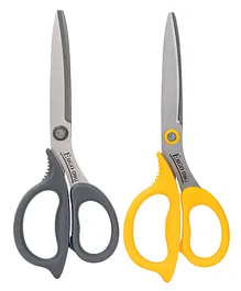 Deli Asymmetry Stainless Steel Blade Handles Scissors 210 mm Pack Of 2 - Grey Yellow