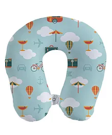 Right Gifting Digital Printed U Shaped Recron Filled Neck Travel Pillow - Light Blue