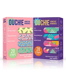 Ouchie Non-Toxic Printed Bandages Purple Pink Pack of 2 - 20 Bandages Each