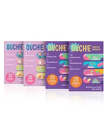 Ouchie Non-Toxic Printed Bandages Purple Lavender Jumbo Combo Pack of 4 - 20 Bandages Each
