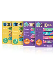 Ouchie Non-Toxic Printed Bandages Purple Yellow Jumbo Combo Pack of 4 - 20 Bandages Each