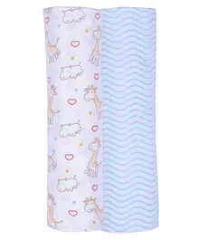 Nuluv Blue Giraffe Swaddle Wrap Pack Of 2 - Multicolor