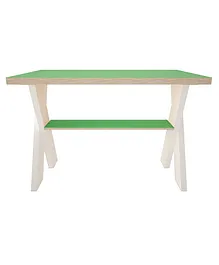 Lycka Cross Legged Activity Table White Finish With Natural Top - Green