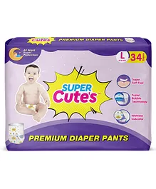 Super Cute Extra Absorbent Pant Style Diapers Large - 34 Pieces