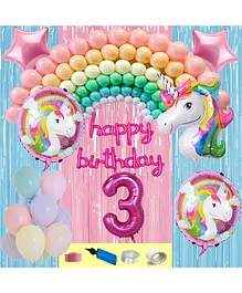 Shopperskart Unicorn Theme Third Birthday Balloons Decoration Combo Kit Multicolor Pack of 114 - Multicolour
