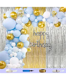 Shopperskart Happy Birthday Party Decoration Kit Blue Golden - Pack of 124