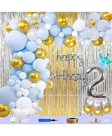 Shopperskart 2nd Happy Birthday Party Decoration Kit Blue Golden - Pack of 125