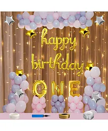 Shopperskart 1st Happy Birthday Party Decoration Kit Blue Golden -  Pack of 119