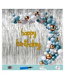 Shopperskart Happy Birthday Party Decoration Kit Blue Golden - Pack of 64