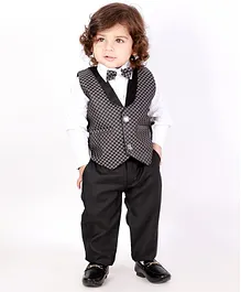 KID1 Full Sleeves Checkered Print Party Wear Suit With Bow Tie - Black White