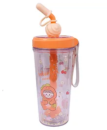 Toyshine Reusable Glitter Tumbler Sipper Cup With Lid and Straw Orange - 400 ml