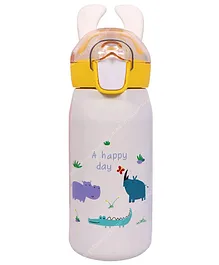 Toyshine BPA Free Double Walled Vacuum Insulated Stainless Steel Water Bottle with Straw Cream- 530 ml