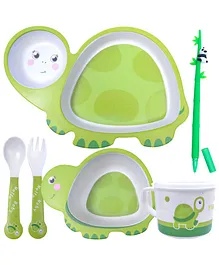 Toyshine Bamboo Turtle Shaped Mealtime Dinnerware Pack of 5 - Green