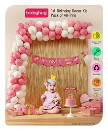 Babyhug 1st Birthday Decor Kit Pink - Pack of 48