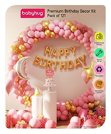 Babyhug Premium Birthday Decoration Kit - Pack of 121 - Multicolor | Party Decor Set  | Includes Foil Moon, Foil Star, Hat, Balloons & More | Perfect for Celebrations & Parties