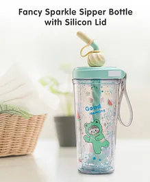 Fancy Sparkle Sipper Bottle With Silicon Lid Green - 400 ml