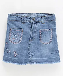 ToffyHouse Mid Thigh Embroidery Denim Skirt - Blue