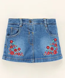 ToffyHouse Mid Thigh Denim Skirt Floral Embroidered - Light Blue