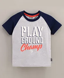 Fido Half Sleeves T-Shirt Text Print - Grey
