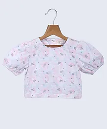 Beebay Puff Sleeves Star Print Cut Out Detail Crop Top - Purple