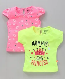Bodycare Short Sleeves Tops Flower Print Pack of 2 - Pink Green