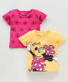 Bodycare Half Sleeves Tops Minnie Mouse Print Pack Of 2 - Fuchsia Pink Yellow