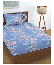 Florida 120 GSM Polycotton Printed Single Bedsheet With 1 Pillow Cover - Blue