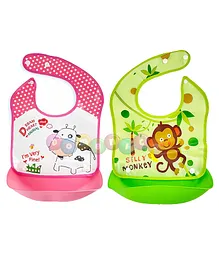 DOMENICO Waterproof Bib with Detachable Food Catcher Pack of 2 (Colour & Prints May Vary)