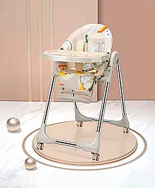 Folding Baby Feeding High Chair with Wheels And Seat - Beige