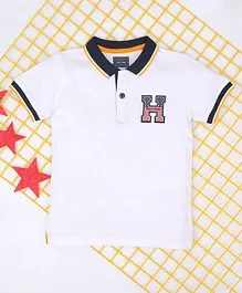 Hop n Jump Half Sleeves   Letter H Polo   Tshirt - White