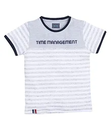Hop n Jump Boys Striped Management Printed Tshirt - Grey