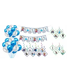 Amazing Xperience Frozen Theme Birthday Decoration Metallic Balloons Theme Based Banner and Theme Based Dangler Birthday Party Decoration Kit Combo - Pack of 37 pcs