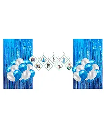Amazing Xperience Birthday Decoration Kit Frozen Theme Metallic Balloons Theme Based Dangler and Foil Fringe Curtain Birthday Party Decoration Kit Combo - Pack of 30 pcs