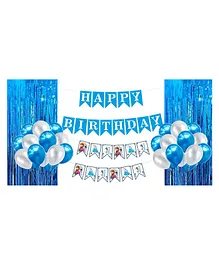 Amazing Xperience Birthday Decoration Kit Frozen Theme Metallic Balloons Happy Birthday Banner Theme Based Banner and Foil Fringe Curtain Party Decoration Kit Combo - Pack of 24 pcs
