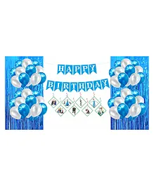 Amazing Xperience Birthday Decoration Kit Frozen Theme Metallic Balloons Happy Birthday Banner Theme Based Dangler and Foil Fringe Curtain Decoration Kit Combo - Pack of 31 pcs