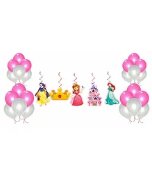 AmazingXperience Birthday Decoration Kit Princess Theme Metallic Balloons and Theme Based Dangler  Decoration Kit Combo - Pack of 25 pcs