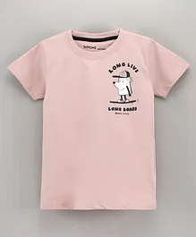 Doreme Half Sleeves Cotton T-Shirt Long Live Long Board Print - Pink