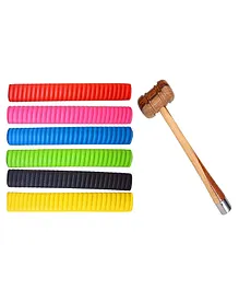 Toyshine Cricket Rubber Bat Grips With Joint Wooden Bat Mallet And Cone Combo SSTP - Multicolor