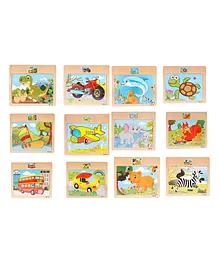 Akrobo Wooden Jigsaw Puzzle for Kids Animal Theme 12 Piece per Puzzle 12 Puzzles