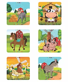 Akrobo Set of 6 Learning and Education Wooden Jigsaw Puzzle for 3 Years Farm Animals