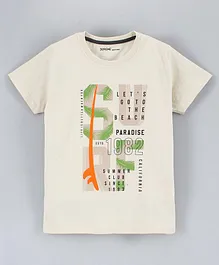 Doreme Half Sleeves T-Shirts Text Print - Cream