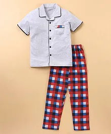 Niomoda Half Sleeves Pyjama Set Checks Print - Multicolor
